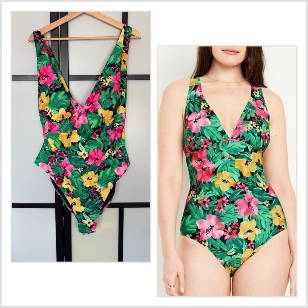 NWT $45 Old Navy Floral One Piece Swim‎ Suit 3X Criss Cross Knot Resort Vacation